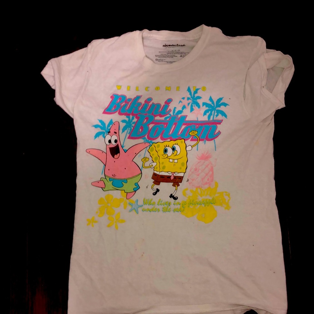 small bikini bottom white t shirt